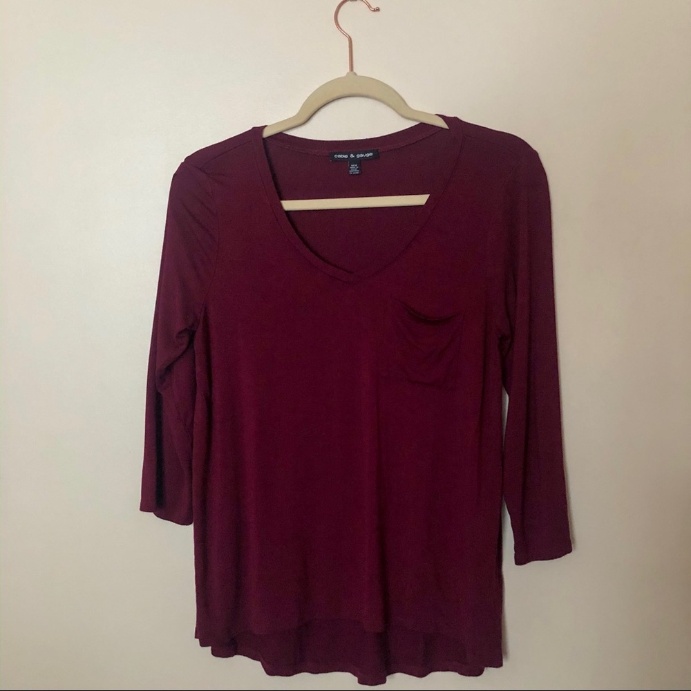 [Cable & Gauge] Burgundy 3/4 Sleeve Top